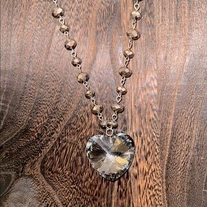 Gray / Silver Glass Heart Beaded Necklace